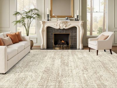 Washable Area Rug 8x10, Large Soft Rugs for Living Room Vintage Beige Carpet