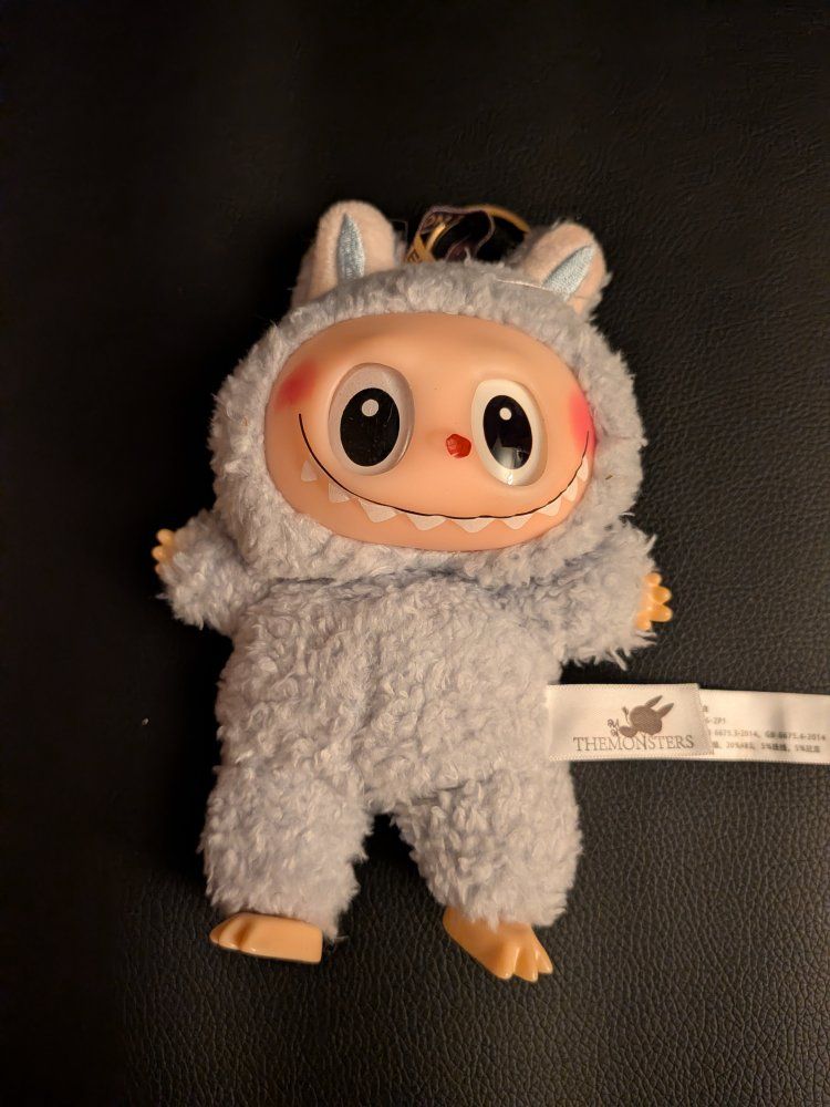 POP MART The Monsters Labubu Plush Keychain Light Gray