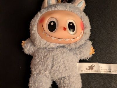 POP MART The Monsters Labubu Plush Keychain Light Gray