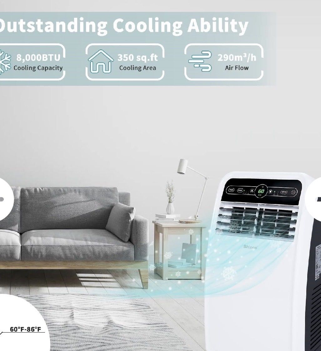 Shinco 8,000 BTU Portable AC Unit with Remote, 350 sq.ft. Cooling Area
