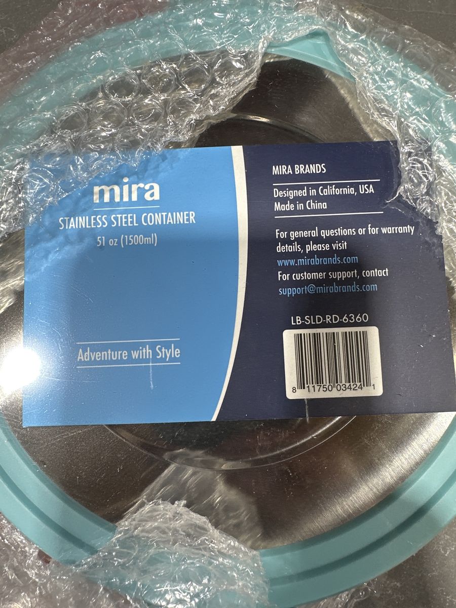15 NEW MIRA 51oz Stainless Steel Food Containers w/Frost Blue Locking Lids - Bulk Lot