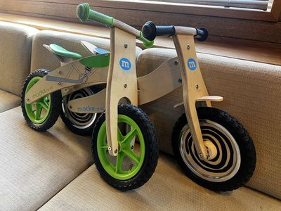Mocka Wooden Balance Bike - Learn to Ride, Adjustable Seat, Green Wheels