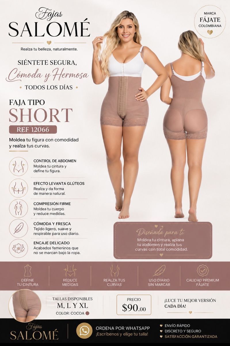 Salome 'Faja Tipo Short' Shaper - Slimming, Tummy Control, Butt Lift, Lace Detail - M, L, XL