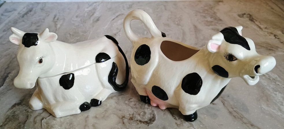 Ceramic Cow Creamer and Sugar Bowl Set