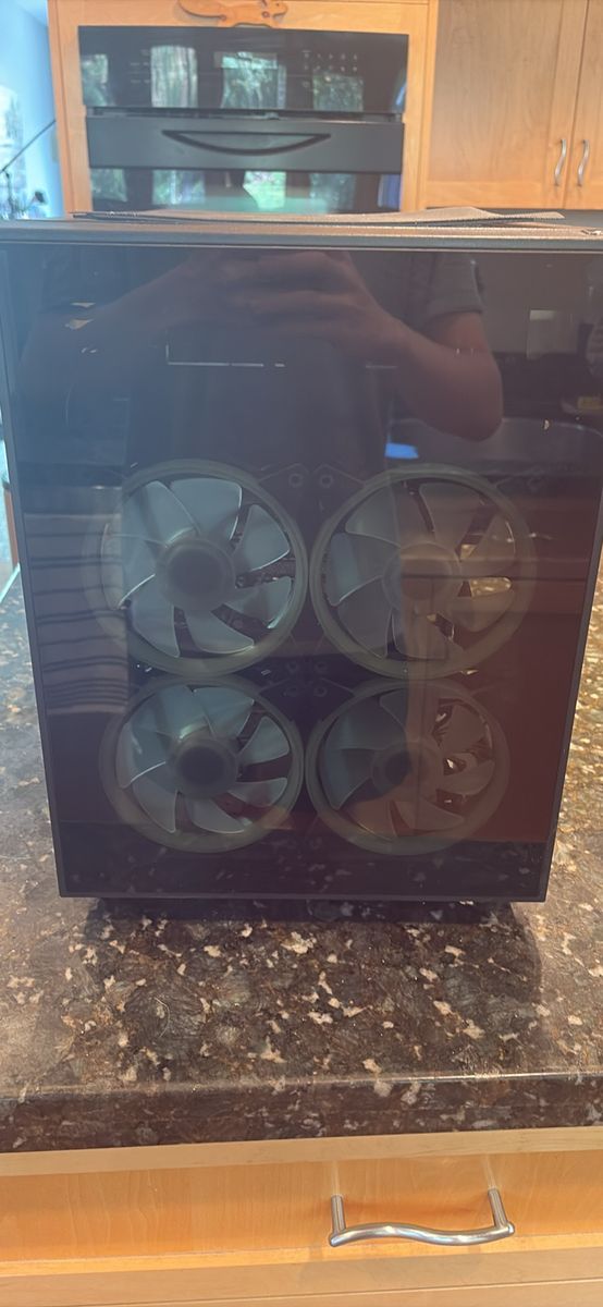 Black PC Case with Tempered Glass Side Panel and Four Cooling Fans