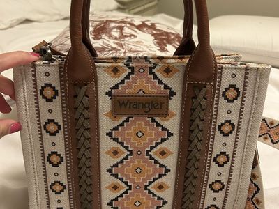 Wrangler Western Aztec Pattern Mini Tote Bag - Tan, Orange, Brown with Shoulder Strap