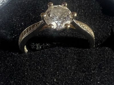 Elegant Silver-Toned Ring with Large Solitaire and Pave Accents, Clear CZ Stone, Size 7