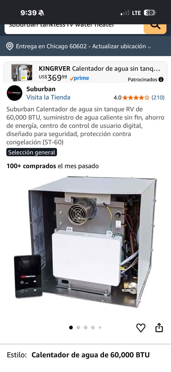 Suburban Tankless RV Water Heater 60,000 BTU - Model ST-60, Digital Control, Freeze Protection