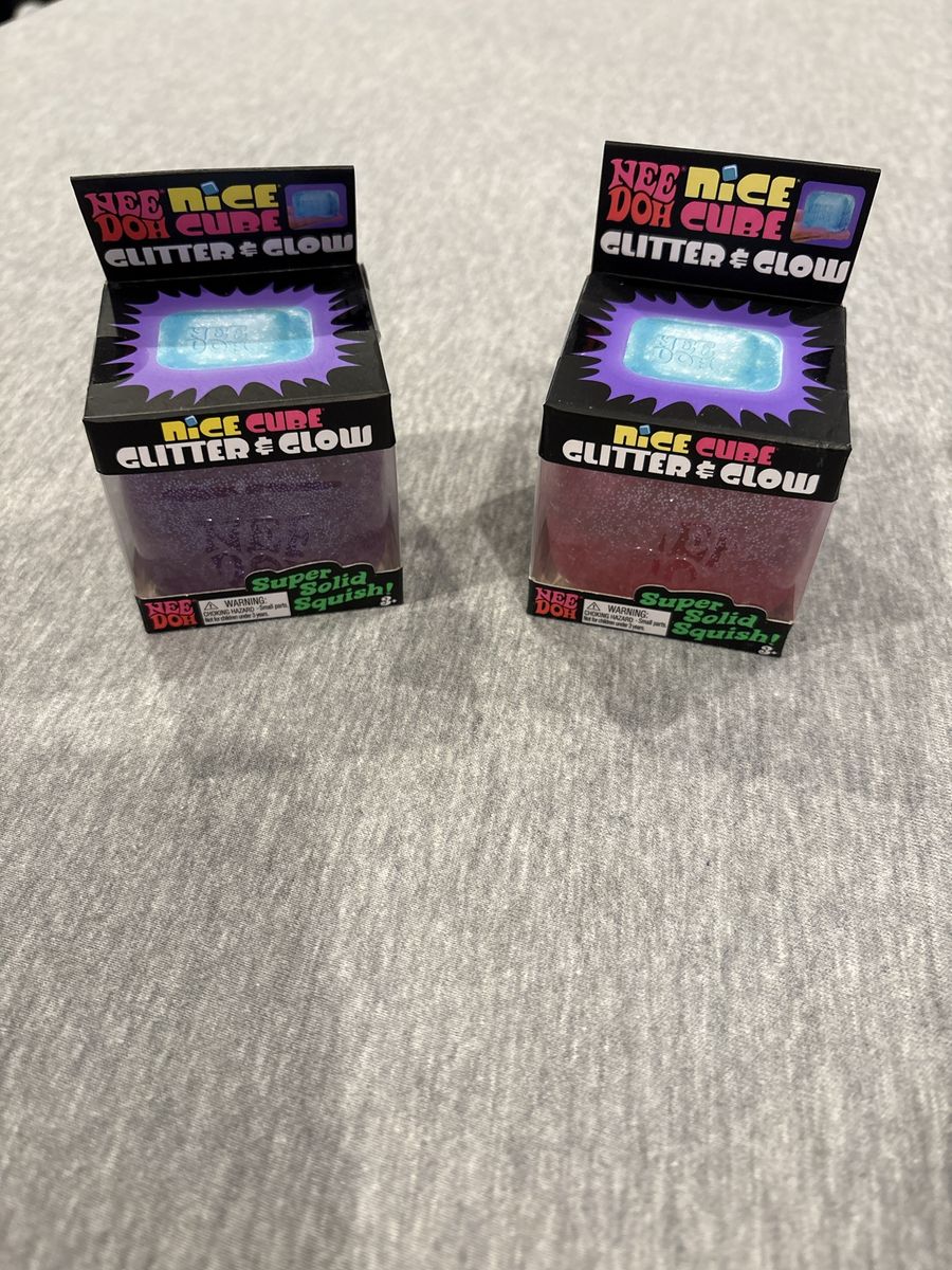 NeeDoh Nice Cube Glitter & Glow Squishy Stress Toy Lot of 2