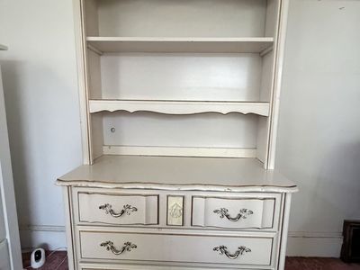 Vintage French Provincial Style Dresser with Hutch - White & Gold Accent Furniture Storage