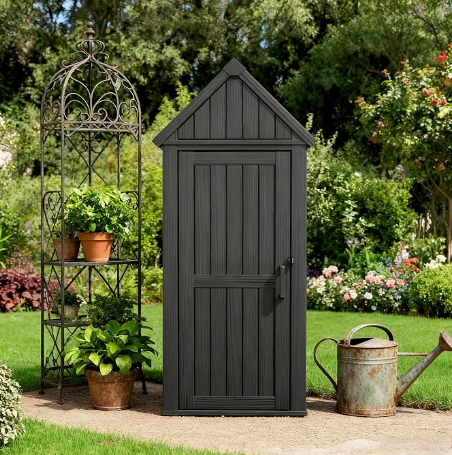Vertical Outdoor Storage Shed, Small Tool Shed for Garden, Backyard, Patio, Pool, Black
