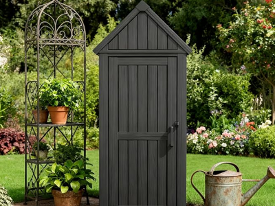 Vertical Outdoor Storage Shed, Small Tool Shed for Garden, Backyard, Patio, Pool, Black