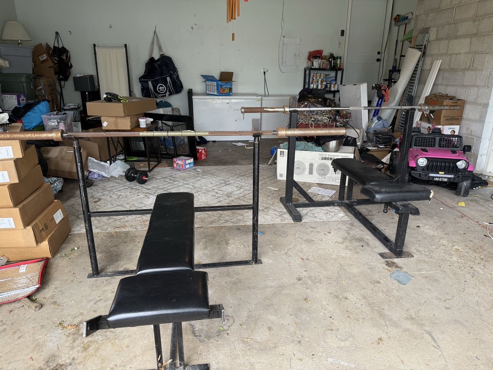 Used Weight Bench and Barbell Set with Rust