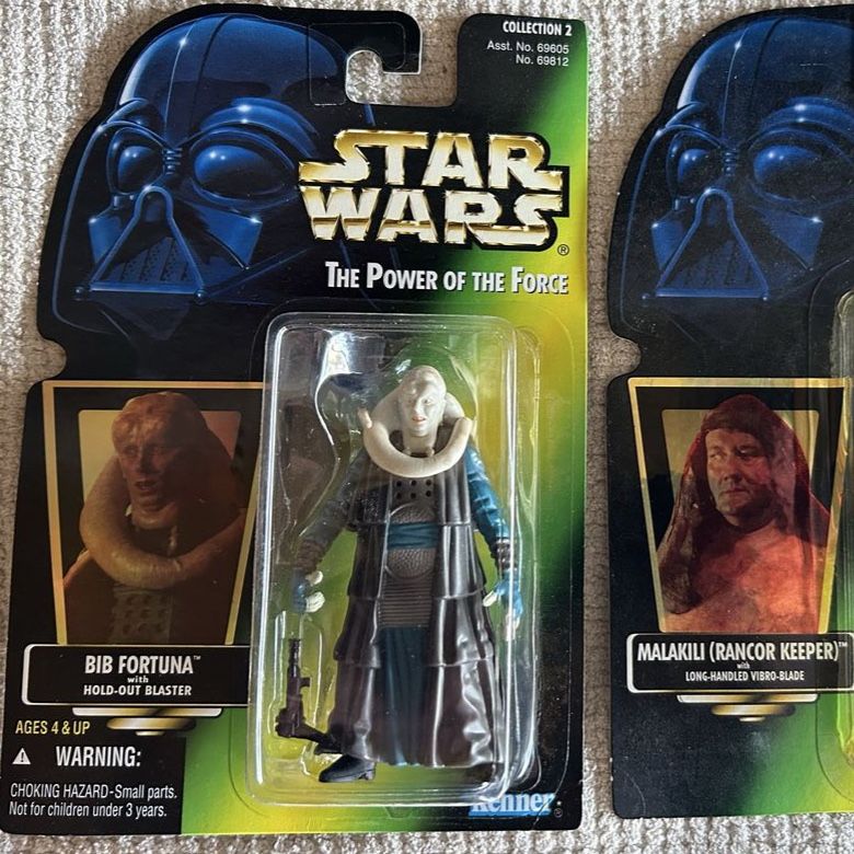 90’s Star Wars Kenner Power of the Force Bib Fortuna Hold Out Blaster Green Card Vintage Action Figure.