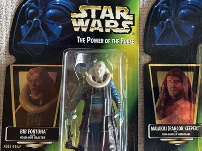 90’s Star Wars Kenner Power of the Force Bib Fortuna Hold Out Blaster Green Card Vintage Action Figure.