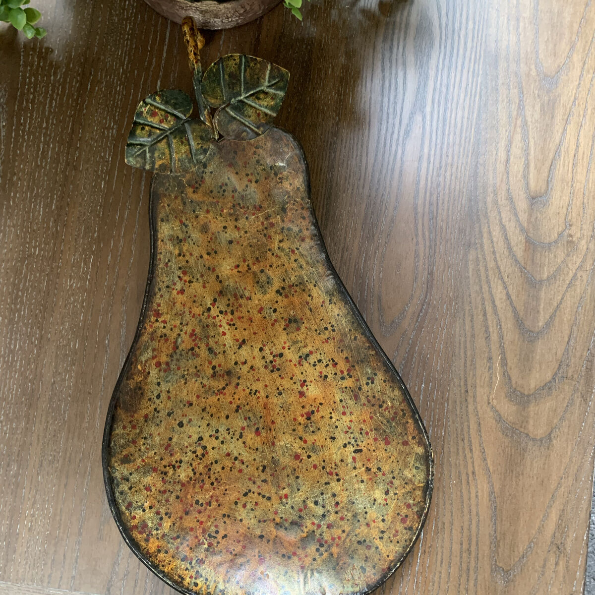 Large Metal Patina Look Pear Shaped Footed Tray