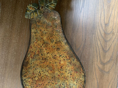 Large Metal Patina Look Pear Shaped Footed Tray