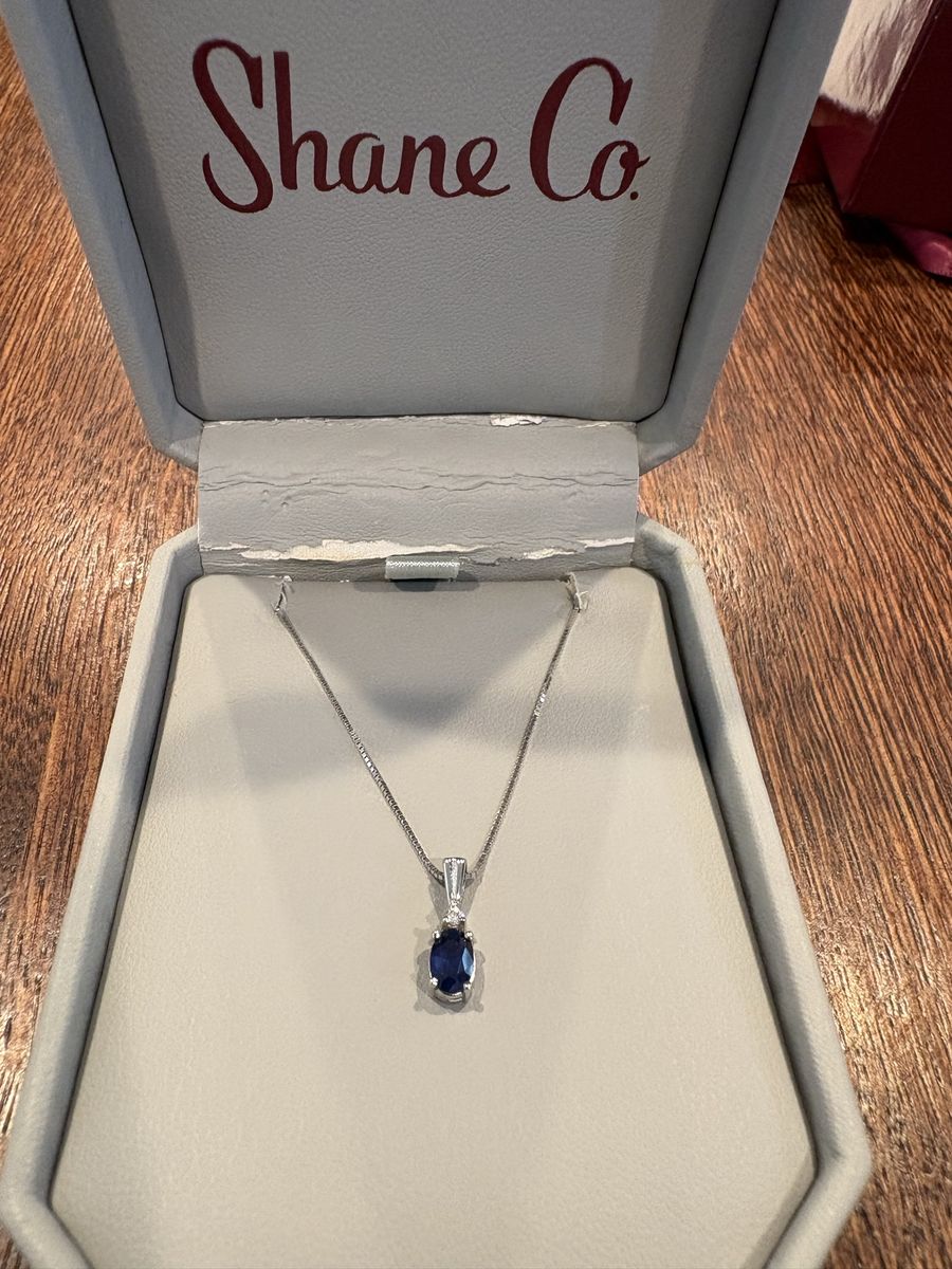 Blue sapphire, and diamond necklace