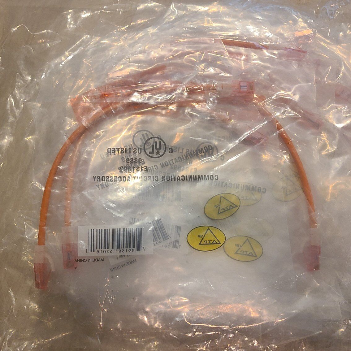 1' Cat6 patch cord orange 25ct bag