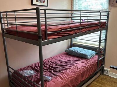 FREE Gray Metal Twin Over Twin Bunk Bed with Safety Rails and Ladder