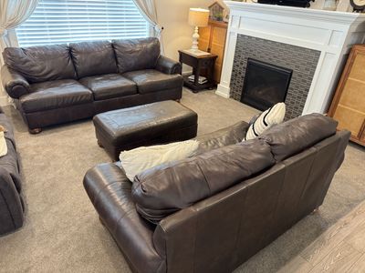 Used Leather Sofa Set with Ottoman - Brown, Great Condition