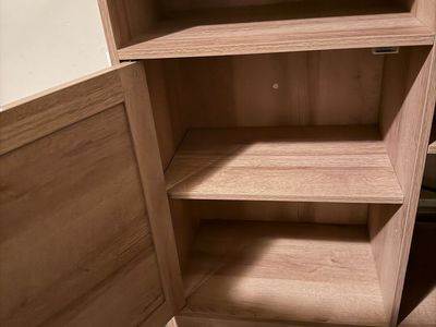 New L-Shaped Desk with Storage Shelves - Light Wood Finish