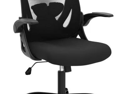 Black Ergonomic Mesh Office Chair with Flip-Up Arms and 120° Tilt