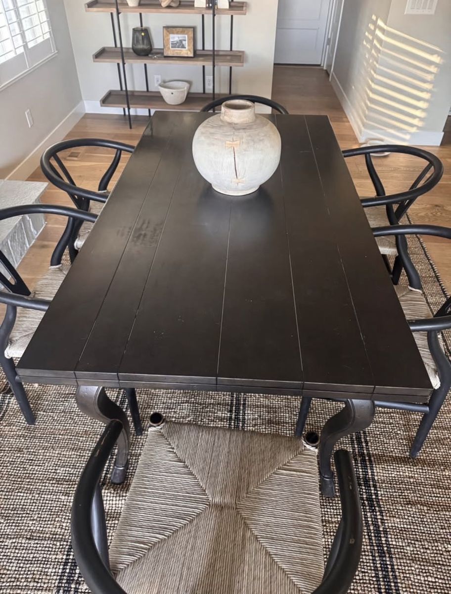 Black Extendable Dining Table (6ft  10ft!) + 6 Wishbone Chairs — Moving Sale