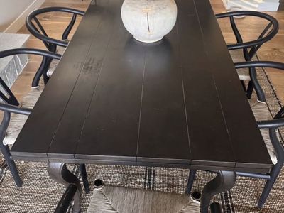 Black Extendable Dining Table (6ft 10ft!) + 6 Wishbone Chairs — Moving Sale