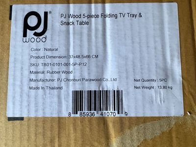 PJ Wood Natural 5-Piece Folding TV Tray & Snack Table Set w/ Storage Rack
