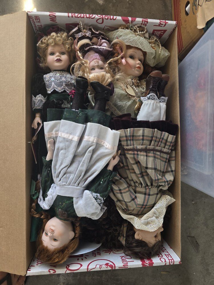 Vintage Porcelain Doll Collection - 4 Dolls with Intricate Period Clothing