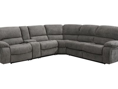 Kian USA Reclining Sectional Sofa with Console, Cup Holders, and Storage - Gray Fabric
