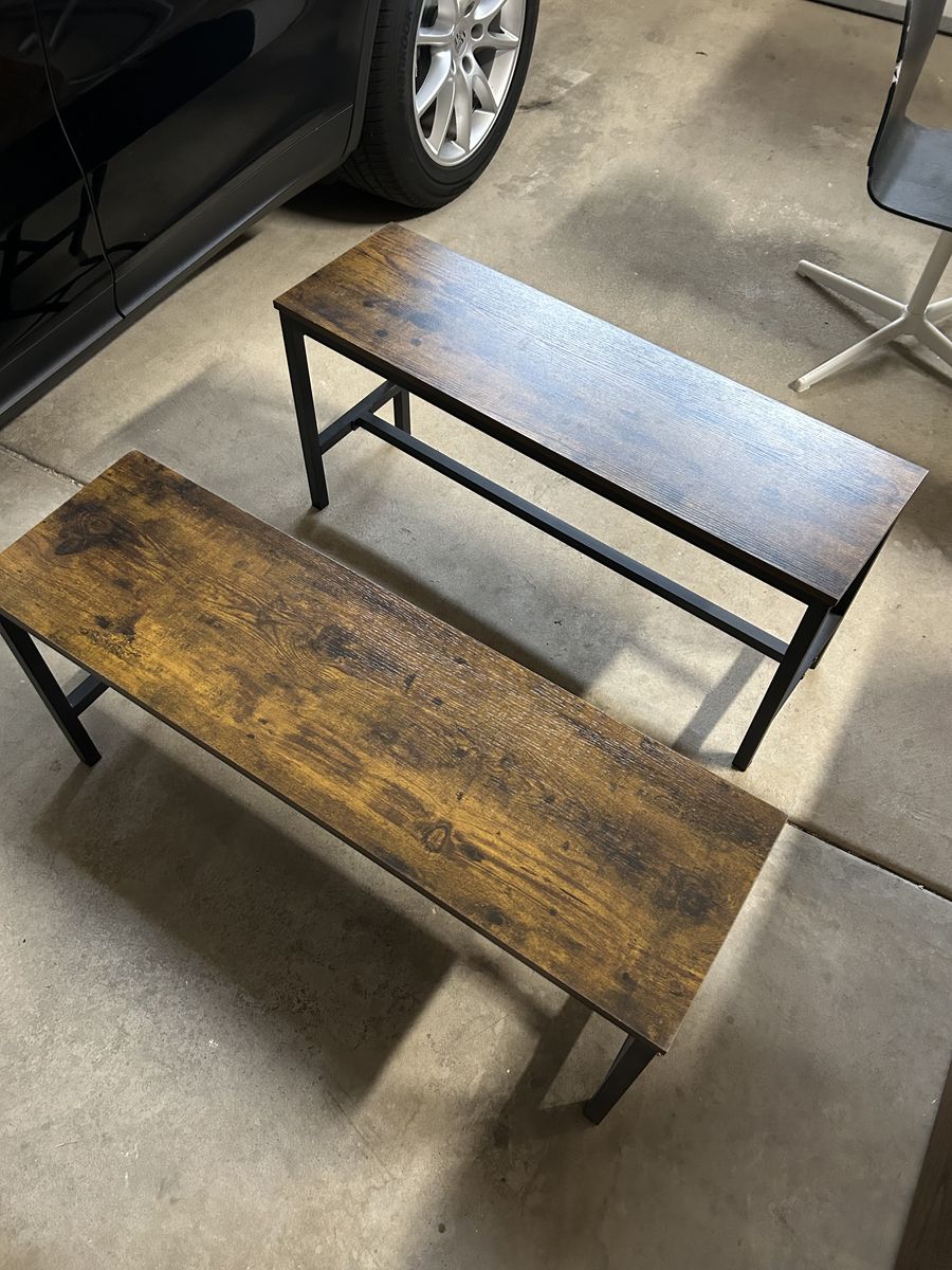 Table Bench, Pair of 2, Dining Bench, Thickened Steel Frame, Wood Bench, Industrial Style, for Kitchen and Dining Room,