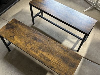 Table Bench, Pair of 2, Dining Bench, Thickened Steel Frame, Wood Bench, Industrial Style, for Kitchen and Dining Room,