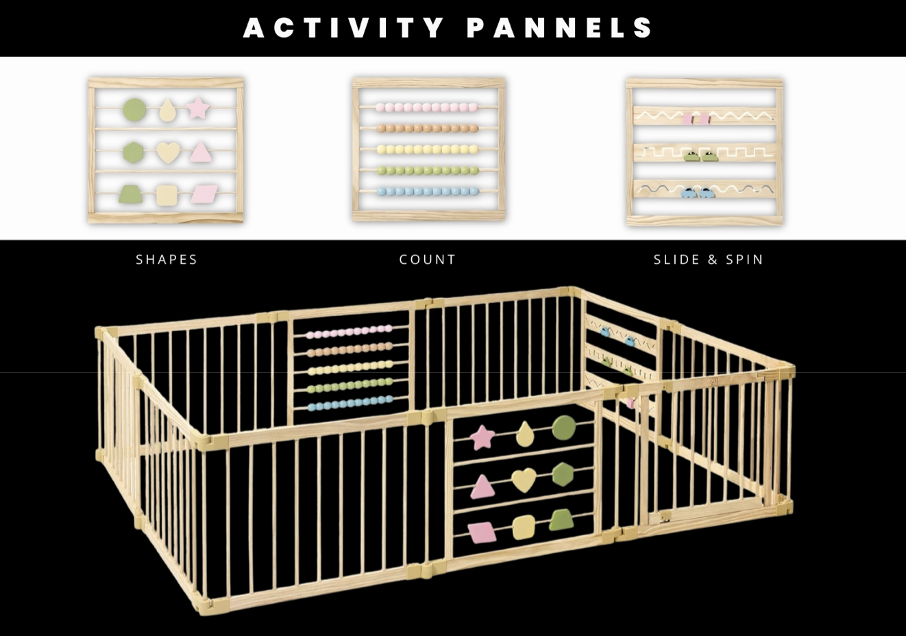 New in box Natural Wood Baby Playpen – 8  Panel Foldable Play Yard with Door Panel and Built-in Toys,