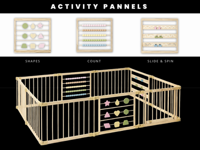 New in box Natural Wood Baby Playpen – 8 Panel Foldable Play Yard with Door Panel and Built-in Toys,