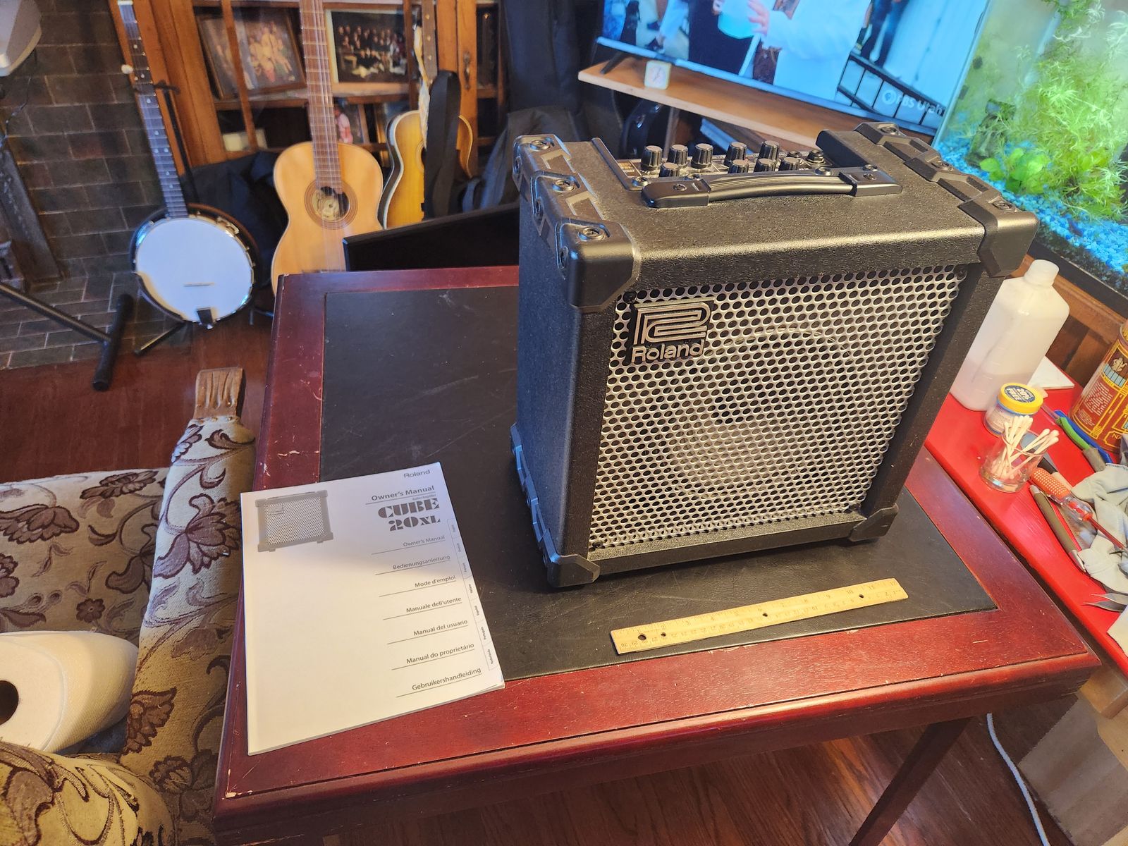 Roland Cube Amp and manual. Model 20XL.  Works great.  Make every kind of guitar sound you can imagine.