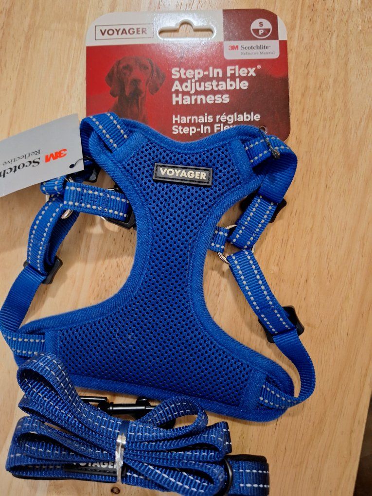 Voyager Step-In Flex Adjustable Dog Harness - Blue, 3M Scotchlite Reflective, Size Small