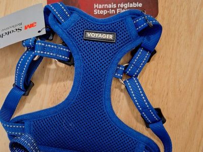 Voyager Step-In Flex Adjustable Dog Harness - Blue, 3M Scotchlite Reflective, Size Small