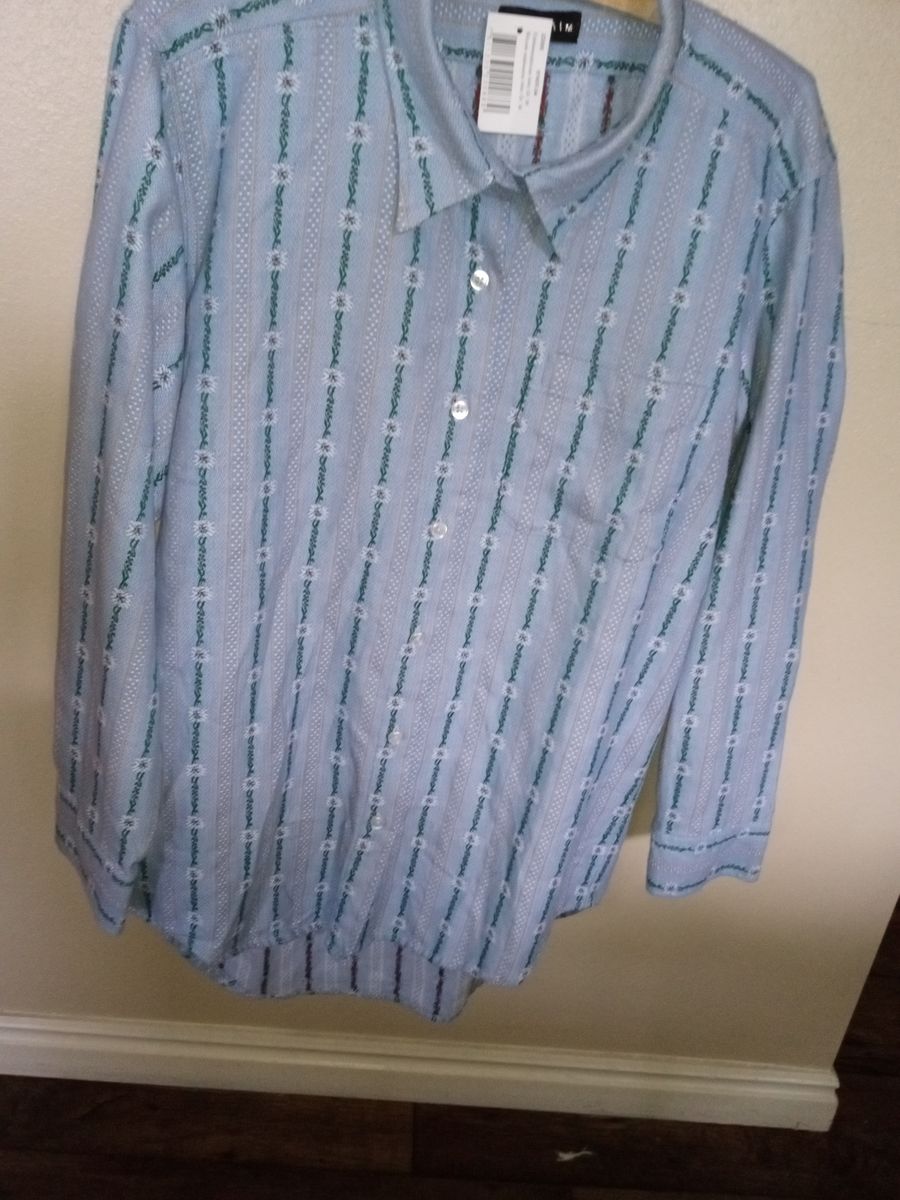 M,M Edelweissbluse Blau Gr. M Long Sleeve Button Down Shirt