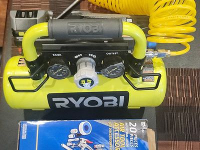 New Ryobi 18V air compressor w/batt & accessories