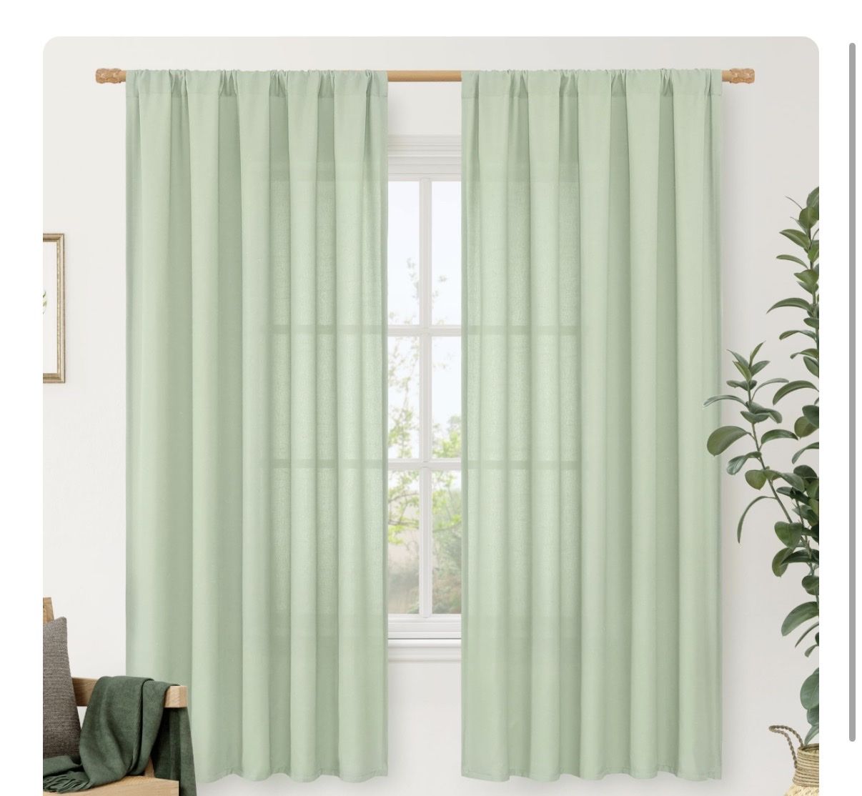Sage Green Linen Blend Window Curtain Panels - Set of 2 (52" x 84")