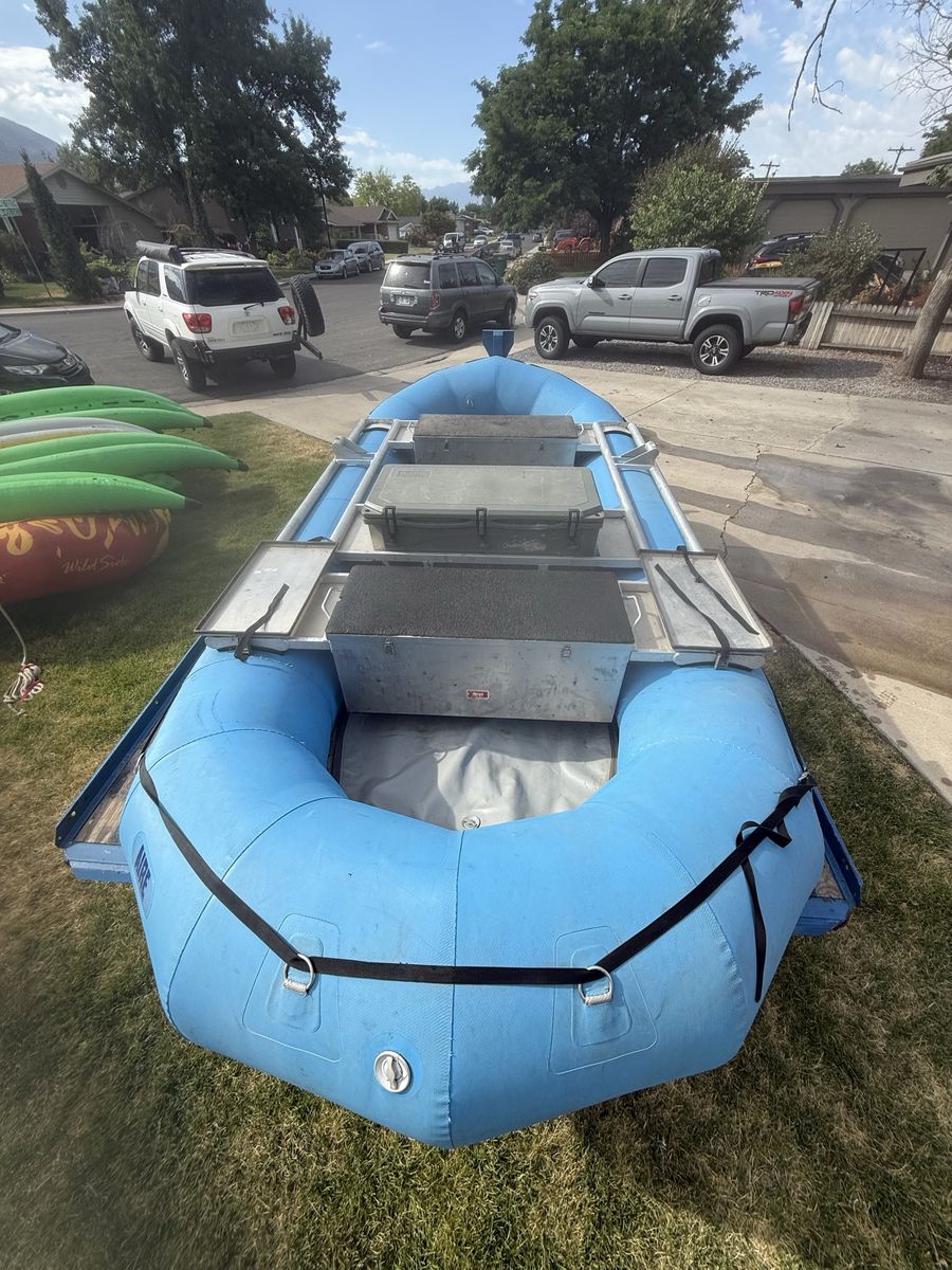 AIRE 14’ Whitewater Raft with Aluminum Frame and Dry Box and cooler