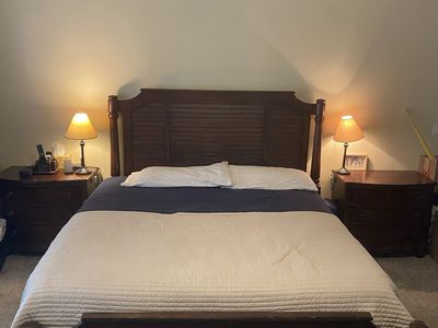 Dark Wood Sleigh King Size Bed Frame with Louvered Headboard and Footboard