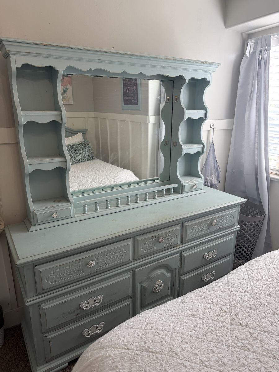 Blue Dresser With Mirror