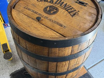Jack Daniel's Lynchburg Tennessee Branded Whiskey Barrel with Stand - Used