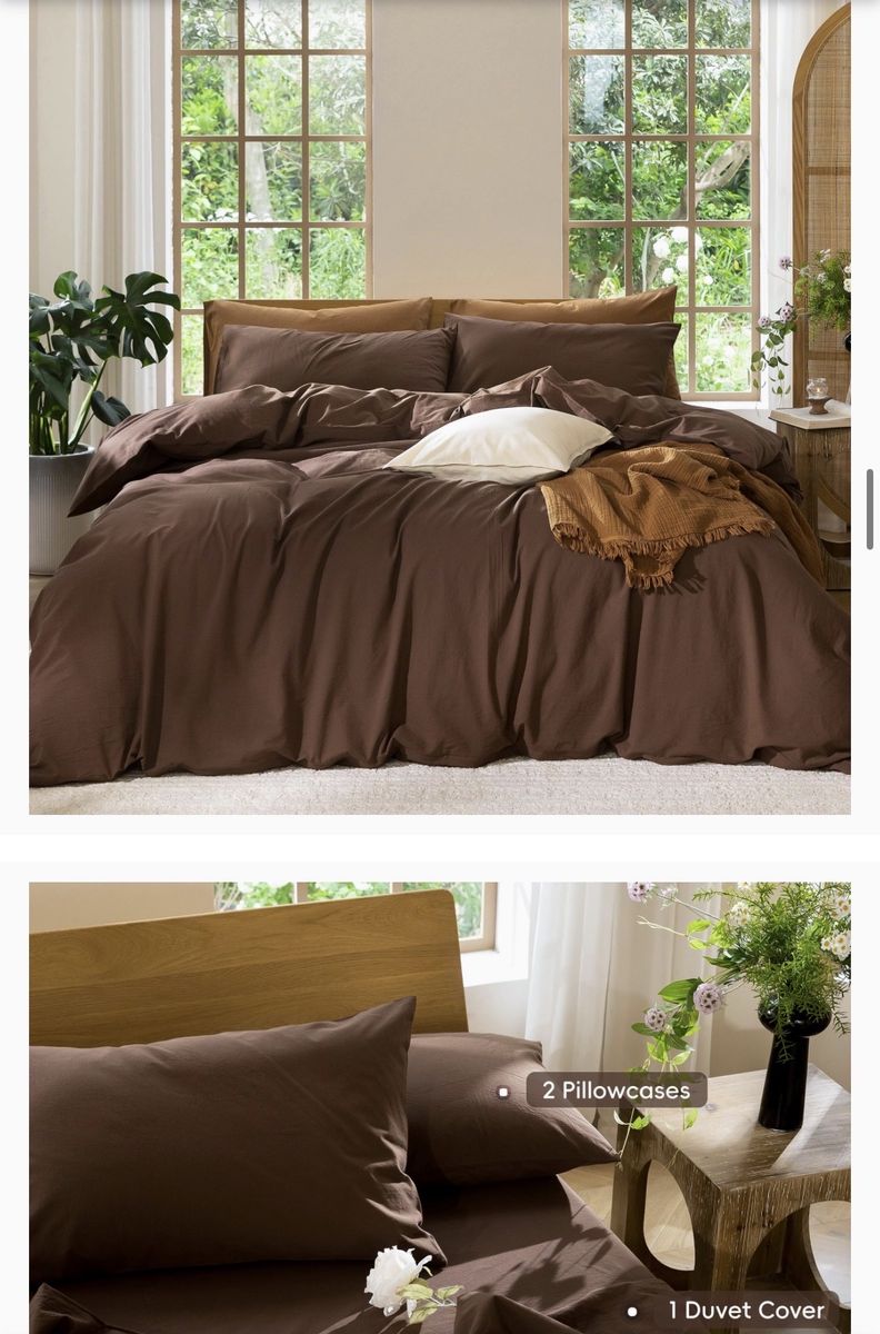 Queen Duvet Set Brown Cotton