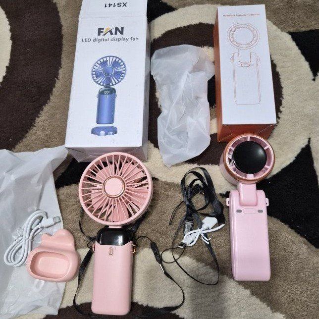 New Portable Pink Handheld LED Digital Display, adjustable, Rechargeable Neck Fan