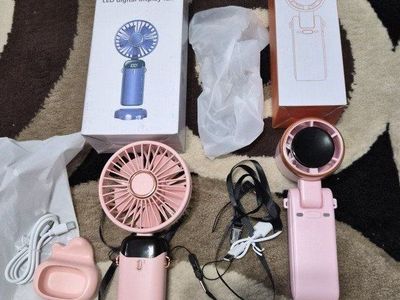 New Portable Pink Handheld LED Digital Display, adjustable, Rechargeable Neck Fan