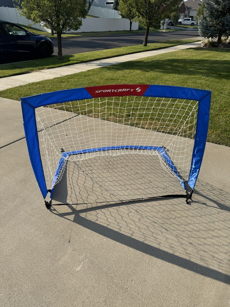 Sportcraft Portable Pop-Up Soccer Goal Set - 2 Blue & Red Training Goals for Kids